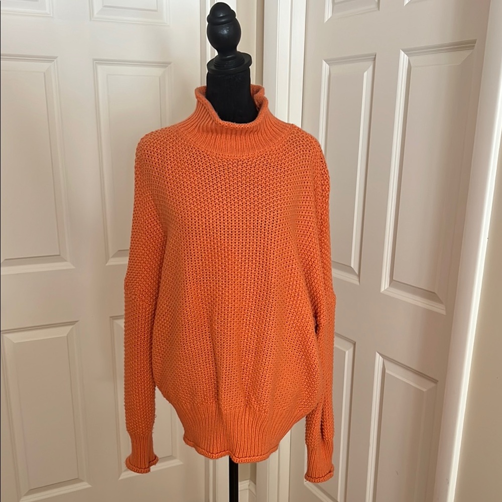 Boho Beach Hut, woman’s, orange, long sleeve, knit, sweater. Size large.